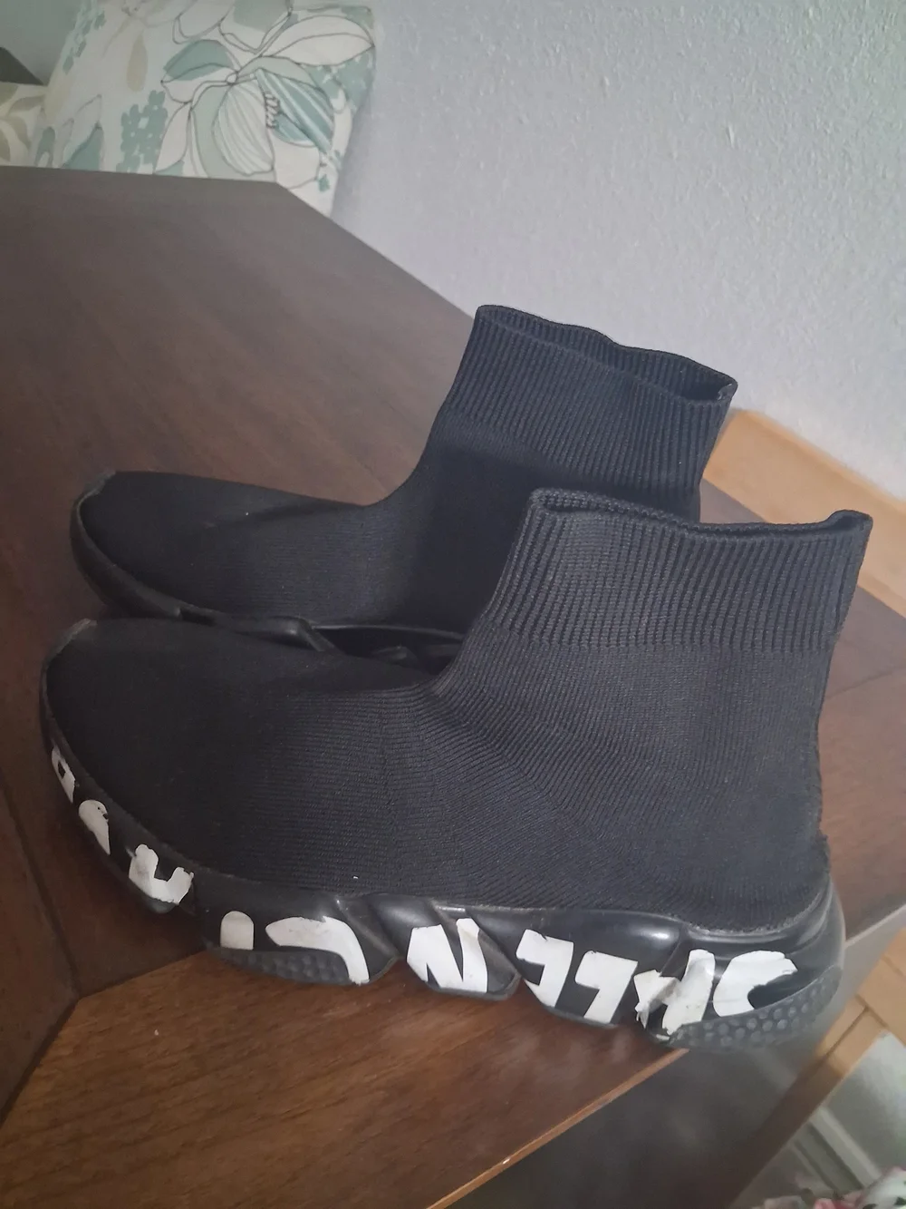 Balenciaga Black Knit Sock Sneakers with White Graphic Sole
